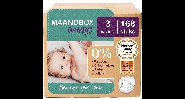 BAMBO Nature Luiers - Maat 3 (4-8 kg) - 168 stuks Maandbox - 0% onnodige toevoegingen - Ideaal voor de gevoelige huid - Nordic Swan Ecolabel