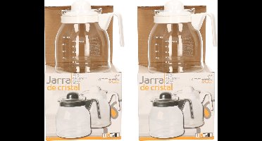 Gerimport Thee/koffie pot - 2x stuks - witte deksel en handvat - 1 liter