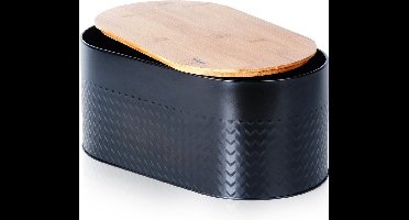 Broodtrommel Edelstaal met Houten Plank Zwart 34x18,5x15,5 cm - Doos - Box