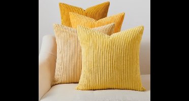 Kussensloop, geel, 40 x 40 cm, decoratie voor slaapkamer, woonkamer, huis, 4 stuks, bankkussen, bed, tuin, decoratie, Scandinavisch, voor bank, corduroy