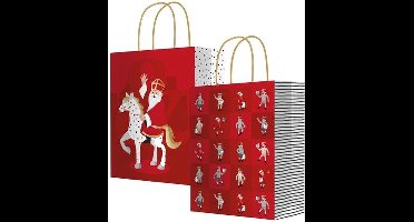 Haza-Witbaard Sinterklaas Cadeautas - Sint tasjes - Rood/goud/wit - 31x24x11cm