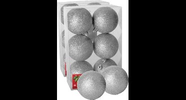 12x stuks kerstballen zilver glitters kunststof diameter 4 cm - Kerstboom versiering