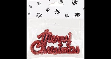 24x stuks Merry Christmas kersthangers rood van kunststof 10 cm kerstornamenten - Kerstboomversiering - Kerstornamenten