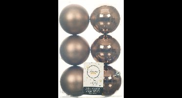 Decoris Kerstballen - 12x st - walnoot bruin - D8 cm - kunststof - mat/glans - kerstversiering
