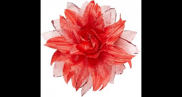 Rode haarbloem op clip met glitters 14 cm - Hawaii haar bloemen - Thema verkleed feestartikelen