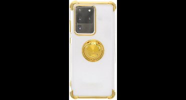 Hoesje Geschikt Voor Samsung Galaxy S20 Ultra silicone hoesje met ringhouder en Goud metallic look