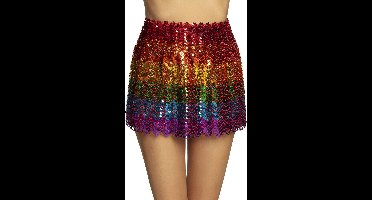 Brazilie & Samba Kostuum | Minirok Ieniemienie Regenboog Pailletten Vrouw | Medium | Carnaval kostuum | Verkleedkleding