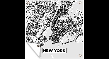 Tuinposters Stadskaart - Plattegrond - New York - Kaart - Zwart Wit - 50x50 cm - Tuindoek