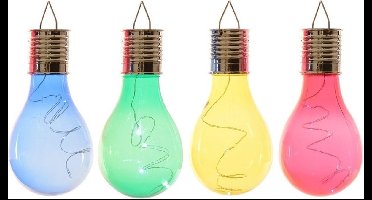 4x Buiten LED blauw/groen/geel/rood peertjes solar verlichting 14 cm - Tuinverlichting - Tuinlampen - Solarlampen zonne-energie
