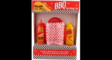 BBQ Serveer Set Met Mandjes En Ketchup Mosterd Saus Flessen