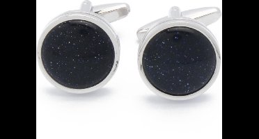 Manchetknopen - Zilver Rond met Zwart Zandsteen