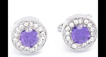 Manchetknopen - Paarse Steen en Rondom Kleine Steentjes