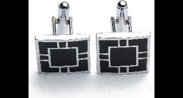 Manchetknopen - Vierkant Effen Zwart met Vierkante Lijn