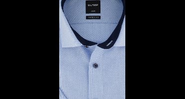 OLYMP Luxor modern fit overhemd - korte mouw - blauw structuur (contrast) - Strijkvrij - Boordmaat: 41