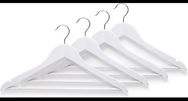 Kledinghangers - 4x - wit - hout - met broekstang - 44 cm