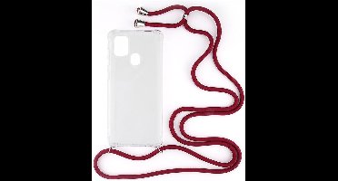 Shop4 - Samsung Galaxy A21s Hoesje - Zachte Back Case met Koord Donker Rood