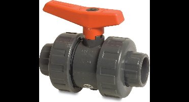 Kogelkraan PVC-U 16 mm lijmmof 10bar grijs type 2000 Teflon