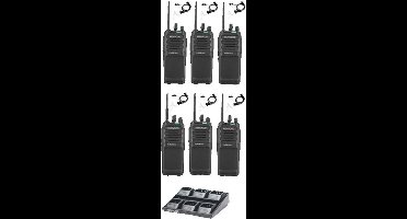 Set van 6 Kenwood TK-3701D IP55 Portofoon met multilader en beveiliging headsets