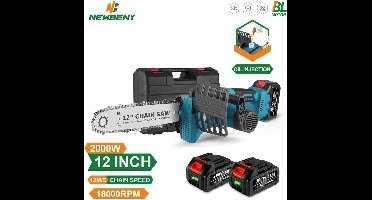 Quickshop Electrische Kettingzaag - 12 Inch Borstelloze Elektrische Zaag - Draadloze Draagbare Tuin Houtbewerking - Snijgereedschap Machine -inclusief 2 Batterijen ook voor Makita 18V Batterij