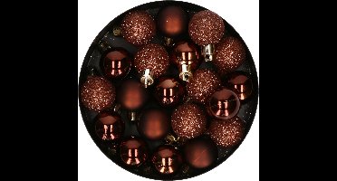 Cosy at Home kleine kerstballen - donkerbruin - 20x - 3 cm - kunststof