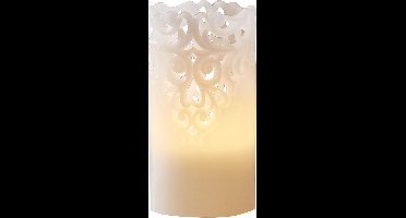 Star Trading Kaars Clary, zuilkaars, ornament, wit, LED, timer, warm wit, 15 cm