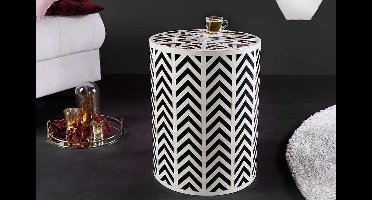 Bone Inleg Bijzettafel HARMONY NATURE 45cm Rond Wit Zwart Ingelegd Arts & Crafts - 43660