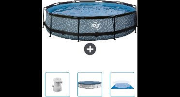 EXIT Rond Stone Frame Zwembad - 360 x 76 cm - Inclusief Pomp - Afdekzeil - Grondzeil - Nu extra voordelig