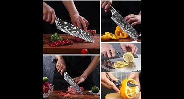 Amalee - Professionele Keukenmessen - Rvs - Japanse Santoku - Snijden - Utility - Chef Mes Set