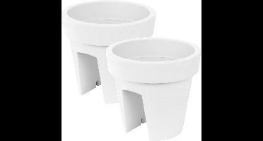 Prosperplast Balkon plantenpot/bloempot - 2x - wit - 5 liter - kunststof - D25 x H23 cm