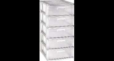 Plasticforte Ladeblok met 5x lades - grijs/transparant - L40 x B39 x H81 cm - grote lades van 24 liter