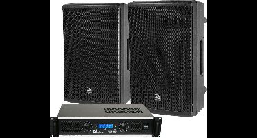 Power Dynamics complete geluidsinstallatie met PD412P speakers en PDA-B500 versterker