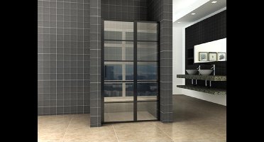 Xellanz Horizon nisdeur met vast paneel 140 cm. x 8 mm Mat Zwart NANO