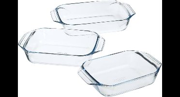 Pyrex Optimum Ovenschalenset 2,1 l - 2,9 l - 3,8 l - 31 x 20 x 6 cm - 35 x 32 x 6 cm - 39 x 28 x 7 cm