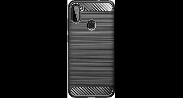 Shop4 - Geschikt voor Samsung Galaxy A11 Hoesje - Zachte Back Case Brushed Carbon Zwart