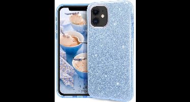 Hoesje Geschikt voor iPhone 12 Mini Hoesje - Glitter TPU Backcover - Blauw