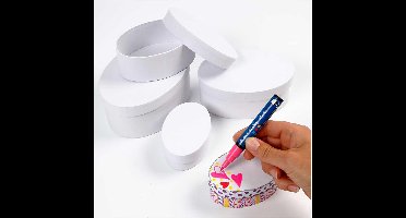 Ovale Dozen, H: 4+5+6+7 cm, L: 10+12+14+16 cm, wit, 4 stuk/ 1 set