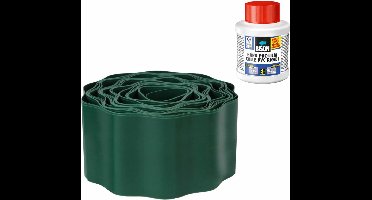 2x stuks Kunststof grasranden / borderranden groen 9 m x 9 cm inclusief Bison PVC lijm