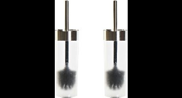 Set van 2x stuks toiletborstel wit/goud met houder van kunststof 35 cm - Wc-borstels