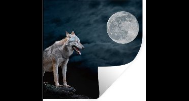 Muurstickers - Sticker Folie - Wolf - Maan - Nacht - Dieren - Portret - 30x30 cm - Plakfolie - Muurstickers Kinderkamer - Zelfklevend Behang - Zelfklevend behangpapier - Stickerfolie