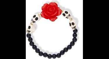 Schedel armband met rode roos