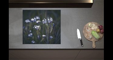 Inductieplaat Beschermer - Blauwe Vergeet-Mij-Nietjes Bloemen - 60x55 cm - 2 mm Dik - Inductie Beschermer - Bescherming Inductiekookplaat - Kookplaat Beschermer van Zwart Vinyl