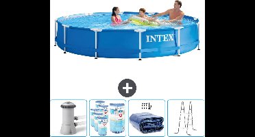 Intex Rond Frame Zwembad - 366 x 76 cm - Blauw - Inclusief Pomp Filters - Solarzeil - Ladder