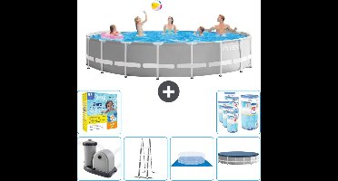 Intex Rond Prism Frame Zwembad - 548 x 122 cm - Grijs - Inclusief Pomp - Ladder - Grondzeil - Afdekzeil Onderhoudspakket - Filters