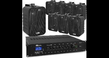 Power Dynamics installatie speakerset - Set van 8 speakers en versterker - Bluetooth - 100V - Zwart