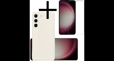 Hoesje - Met Screenprotector - Geschikt voor Samsung Galaxy S23 Plus - Sterk & Shockproof - Back Cover - Siliconen Case - Telefoon Hoes - Wit