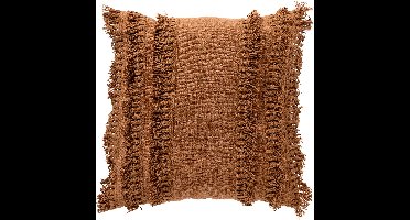 Dutch Decor FARA - kussenhoes 45x45 cm - 100% katoen - met franjes - Tobacco Brown - bruin - met rits - zonder binnenkussen