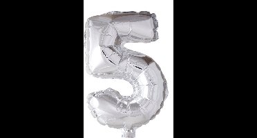 Cijfer ballon nummer '5' zilver folie 40cm geschikt voor Helium