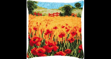 Vervaco - Kruissteekkussen kit - Klaprozenlandschap - PN-0187767 - Borduren - Borduurpakket - Borduurpakket volwassenen - Borduurpakket kind