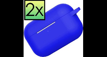 Hoes - 2 Stuks - Geschikt voor Apple AirPods Pro 2 - Siliconen Hoesje met Clip - Silicone Case Cover - Blauw
