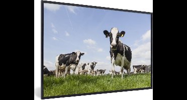 PosterMonkey - Fotolijst - Poster - Koe - Dieren - Natuur - Gras - Landschap - Poster met kader - 90x60 cm - Frame - Poster natuur - Foto lijst - Poster koe